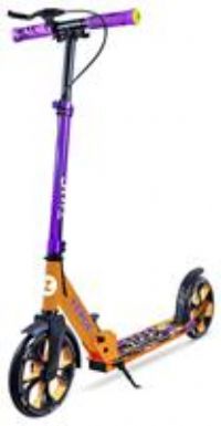 Zinc Verge Pro Kids Scooter – Big Wheel Kick Scooter for Ages 6+, Foldable 2-Wheel Scooter with 200mm Wheels, Lightweight, Height Adjustable, Rear Footbrake, Supports up to 100kg, Orange & Purple