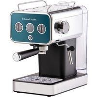 Russell Hobbs Espresso Machine, 15 Bar Pump Pressure + Milk Frother Steam Wand, Latte & Cappuccino, Detachable Water Tank, ESE pods,Cup warmer, Ocean Blue Stainless Steel 26451