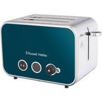 Russell Hobbs 2 Slice Distinctions Toaster (Countdown to ready, Extra wide & long slots, 6 Browning levels & Defrost/Reheat/Cancel, Lift & Look feature, 1600W, Stainless Steel & Ocean Blue) 26431