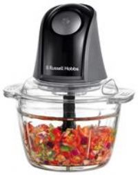 Russell Hobbs Electric Mini Chopper Desire Matte Charcoal (Food processor, fruit & vegetable dicer, 1L glass bowl with 500ml capacity, Dishwasher safe parts, Stainless steel blades, 200W) 27131