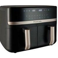 Russell Hobbs Air Fryer 9L, Dual Basket, 9 Programs, Dual Zone, Touchscreen, Max 200£, Auto Shut-Off, Keep warm, Oil Free Cooking, Dishwasher safe parts, 2800W, Satisfry Dual Air Fryer 27680