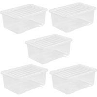 Wham Crystal Clear Storage Box with Lid 45L - Set of 5