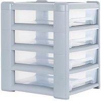1 x Wham Shallow 4 Drawer Plastic Tower Steel/Clear (Home & Office Storage Organisation)