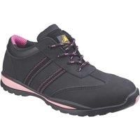 Amblers FS47 S1P black nubuck women's steel toe safety trainer shoe with midsole