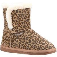 Hush Puppies Ashleigh Womens Leopard Real Suede Faux Fur Pull On Slipper Bootie