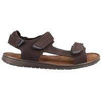 Hush Puppies Neville Brown Qtr Mens Touch Fasten Straps Leather Sandals