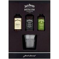 Jack Daniels Gift Set - Jack Daniels Whiskey 3x 5cl Honey, Apple, JD Whisky Old No7 Mini Alcohol Bottles, JD Tennessee Whiskey Glass - Christmas Jack Daniels Gifts for Men, Boyfriend Gifts for Him