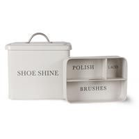 Garden Trading Shoe Shine Box | Crafted in Powder Coated Steel | Designed With Removable Tray With Three Compartments | H25 X W24 X D19cm | Shoe Cleaning Box