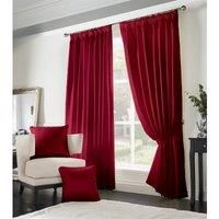Red Madison Dobby Fabric Squares Lined Tape Top Pencil Pleat Curtains Pair