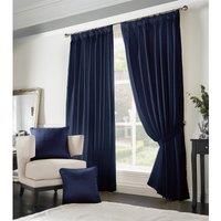 Navy Madison Dobby Fabric Squares Lined Tape Top Pencil Pleat Curtains Pair