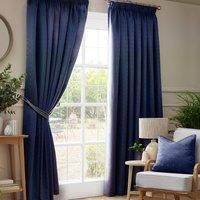 Navy Madison Dobby Fabric Squares Lined Tape Top Pencil Pleat Curtains Pair