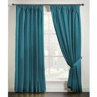 Teal Madison Dobby Fabric Squares Lined Tape Top Pencil Pleat Curtains Pair