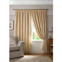 Ideal Textiles Alan Symonds Tivoli Leaf Woven Jacquard Pencil Pleat Lined Curtains, Cream, 66 x 54 Inch