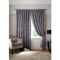 Tivoli, Silver Lined Curtains, Trailing Leave Floral Jacquard Design, Pencil Pleat Curtain Pairs, 46" x 54"