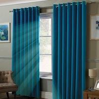 Blue Plain Simple Woven Blackout Blockout Eyelet Top Ring Top Curtains Pair