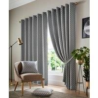 Latte Natural Cotswold Soft Geometric Retro Lined Eyelet Ring Top Curtains Pair