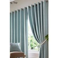 Teal Cotswold Geometric Lattice Jacquard Lined Eyelet Ring Top Curtains Pair