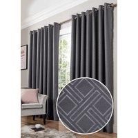 Alan Symonds Blackout Curtains Eyelet Ring Top Diamond, Polyester, Charcoal, 90 x 72
