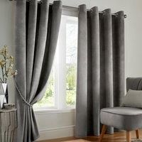 Alan Symonds Velvet Blackout Ring Top Eyelet Thermally Efficient Curtains - Silver (90" x 72" (229x183cm))