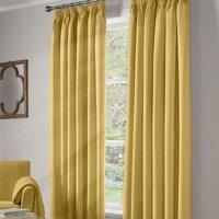 Ochre 100% Blackout Plain Woven Polyester Tape Top Pencil Pleat Curtains Pair