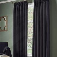 Charcoal 100% Blackout Plain Woven Polyester Tape Top Pencil Pleat Curtains Pair
