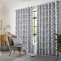 Silver Skandi Geometric Jacquard Ready Made Lined Eyelet Ring Top Curtains Pair