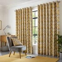 Skandi Eyelet Ring Top Curtains Fully Lined Weave Jacquard Ochre 66x54"