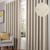 Cream Diamond Geometric Thermal Blockout Eyelet Ring Top Curtains Pair