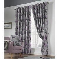 Luxury Living Floral Eyelet Ring Curtain Pair Lined Blackout Thermal Efficient Purple 66x54