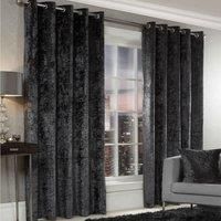 Pair Crushed Velvet Ready Made Curtains Ring Top Eyelet Lined Room Darkening
