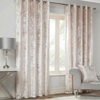 Alan Symonds Home Crushed Velvet Lined Eyelet/Ring Top Curtains Pair Blush 46" Width x 54" Drop
