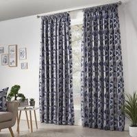 Skandi Taped Pencil Pleat Curtains Fully Lined Weave Jacquard Navy 46x90