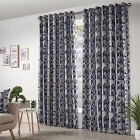 Skandi Eyelet Ring Top Curtains Fully Lined Weave Jacquard Navy 46x54