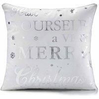 Soft Velvet Feel Have Yourself a Merry Christmas Cushion Cover in White with Silver Trim 45cm x 45cm (18")