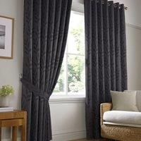 Tivoli Ring Top Eyelet Curtains Pair Charcoal Fully Lined Jacquard 46x54"