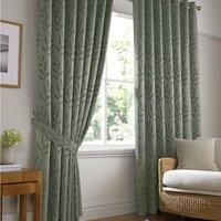 Leaf Trail Woven Fully Lined Slub Yarn Eyelet Ring Top Jacquard Curtains Pair