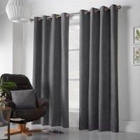 Essential Living Velvet Chenille Eyelet Ring Top Curtains Slate 142cm x 183cm