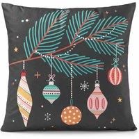 Baubles Grey Velvet Multi Christmas Festive Xmas Seasonal Unfilled Cushion Cover