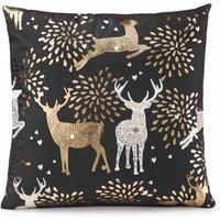 Gold Detail Reindeer Velvet Christmas Festive Seasonal Unfilled Cushion Cover