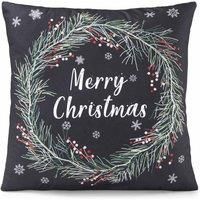 Wreath Merry Christmas Festive Xmas Seasonal Soft Velvet Unfilled Cushion Cover