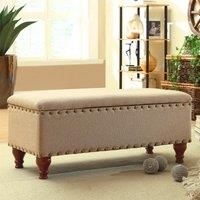 Essential Living Chelsea Storage Ottoman Bench - Tan Brass Upholstered With Flip Lid