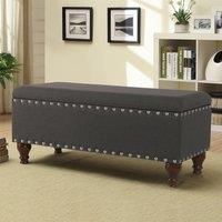 Essential Living Chelsea Storage Ottoman Bench - Grey Brass Upholstered With Flip Lid