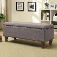 Essential Living Chelsea Storage Ottoman Bench - Cream Brass Upholstered With Flip Lid