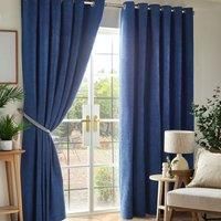 Luxury Living Chenille Blackout 46inch X 72inch Blue ring Top Curtains , Blue