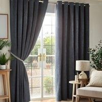 Chenille Woven Thermal Eyelet Ring Top or Taped Top Blackout Curtains Pair