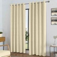Luxury Living Temple Velvet Ring Top Blackout Curtains 168X183cm Cream, Cream
