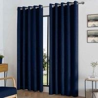 Luxury Living Temple Velvet Ring Top Blackout Curtains 117X137cm Navy, Blue