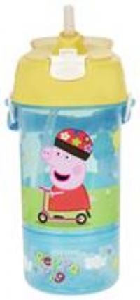Peppa Pig Snack & Sip Water Bottle & Snack Pot – Reusable Kids 400ml PP Canteen with Straw – Official Merchandise by Polar Gear – BPA Free & Recyclable - School Nursery Sports Picnic