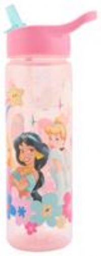 Disney Princess Kids Water Bottles with Straw - 600ml BPA-Free Princess Drinks Bottle with Carry Handle - School Water Bottle with Removable Straw