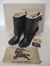 Burberry Biker Mid Boots Fur Lined Warm Black Leather High Heel - EU 40 - UK 7